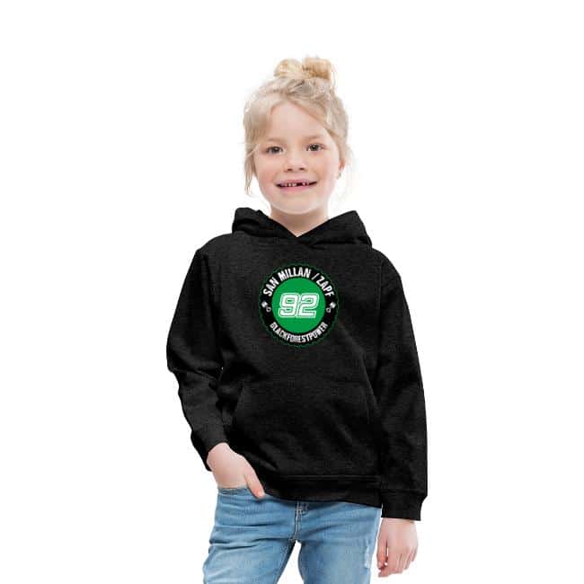 Kind mit Kapuzenpulli - Merchandise Team San Millan / Zapf Blackforestpower #92. Bild aus Spreadshirt.